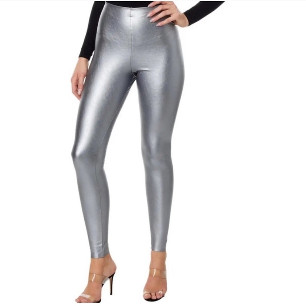 Commando Faux Leather High Rise Legging Platinum Silver size Small